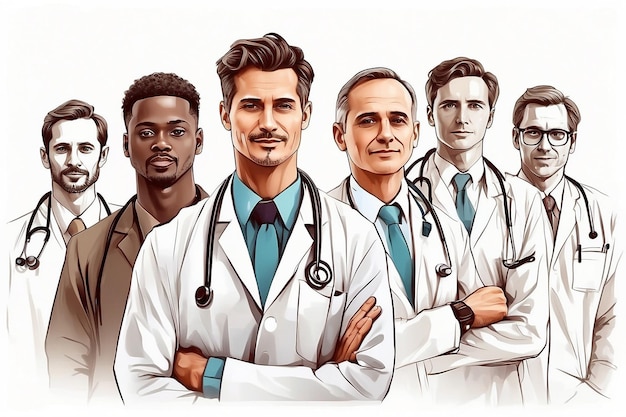 PSD medical doctors team isolated by medical office background