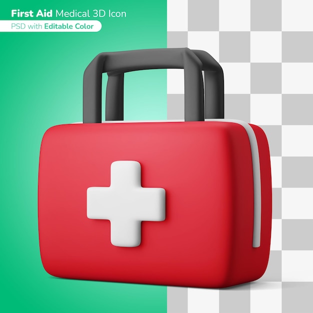 Medical first aid kit 3d illustration 3d icon editable color isolated