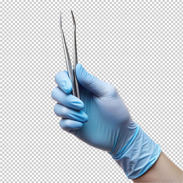 PSD medical hands holding a tweezer on transparent background