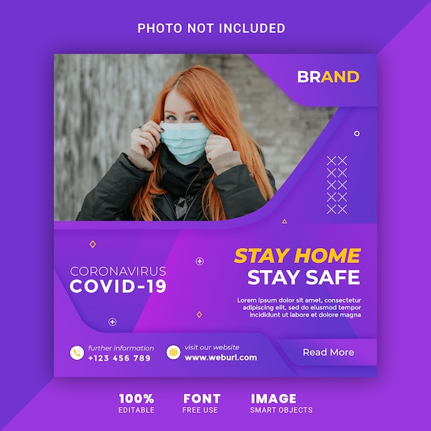 Medical health banner about coronavirus covid-19, social media post banner template psd