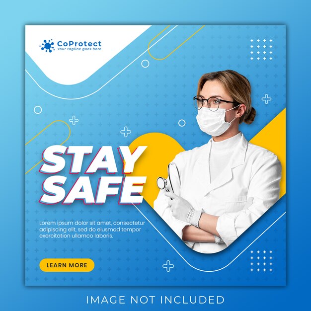 Medical health banner about coronavirus, social media instagram post banner template