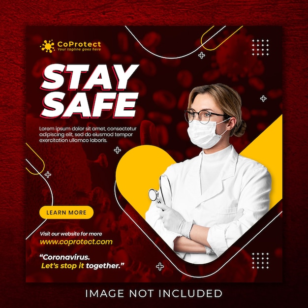 Medical health banner about coronavirus, social media instagram post banner template 