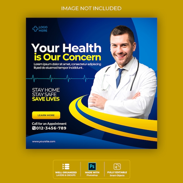 Medical health banner about coronavirus, social media instagram post banner