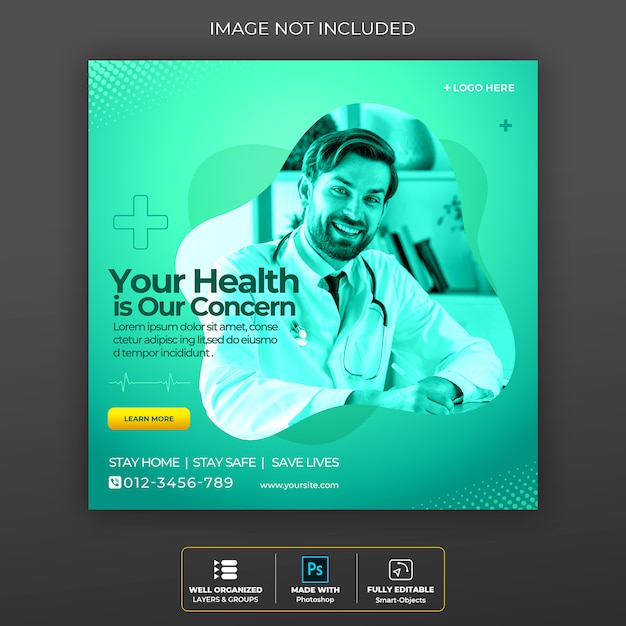 PSD medical health banner about coronavirus, social media instagram post banner