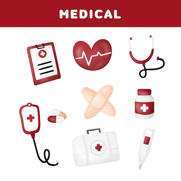 PSD medical and health care elements 3d set