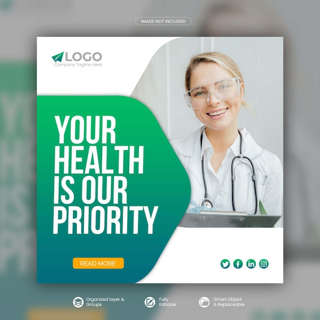 Social media di assistenza sanitaria medica e instagram post banner premium psd