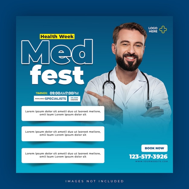 PSD modello di banner web post instagram dei social media per l'assistenza sanitaria medica