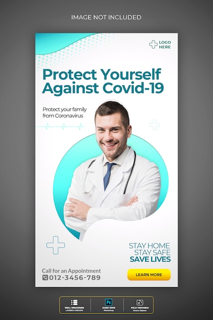 PSD medical health instagram story premium psd template about coronavirus or convid-19