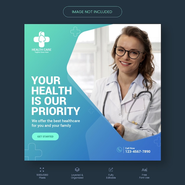 Medical health social media and Instagram post banner template