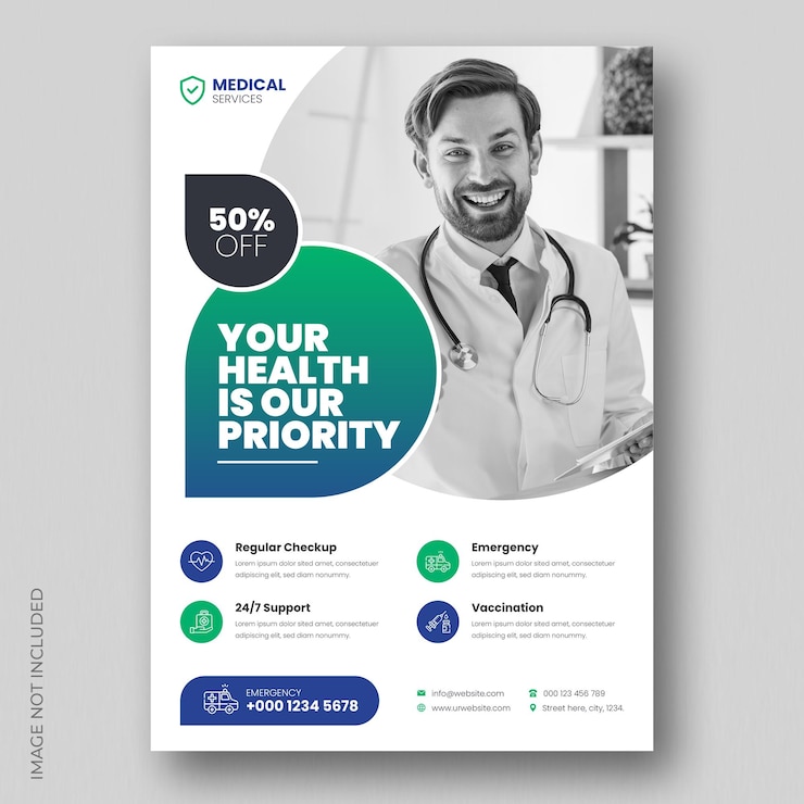 PSD medical healthcare flyer design and brochure cover page template
