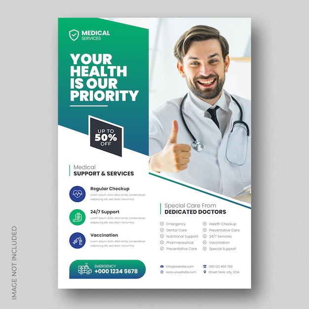 Medical healthcare flyer design and brochure cover page template