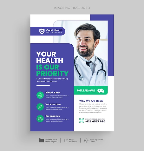 PSD medical healthcare flyer design and brochure cover page template