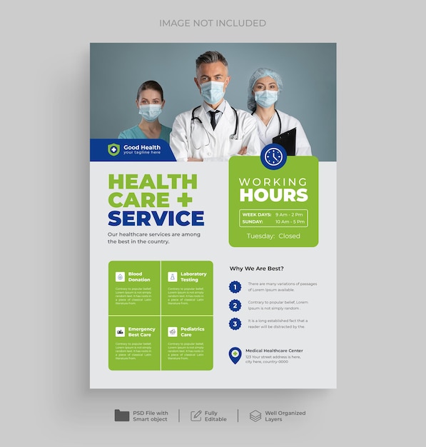 Medical healthcare flyer design and brochure cover page template