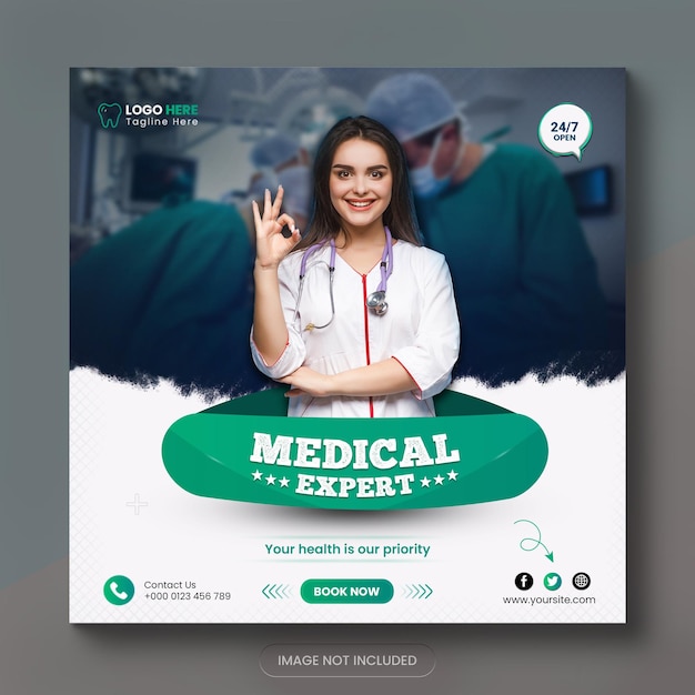 PSD medical healthcare flyer mew social media post and  new web banner design template