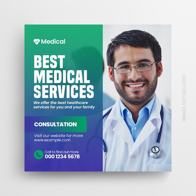 Modello di banner di promozione web post sui social media per volantini sanitari medici