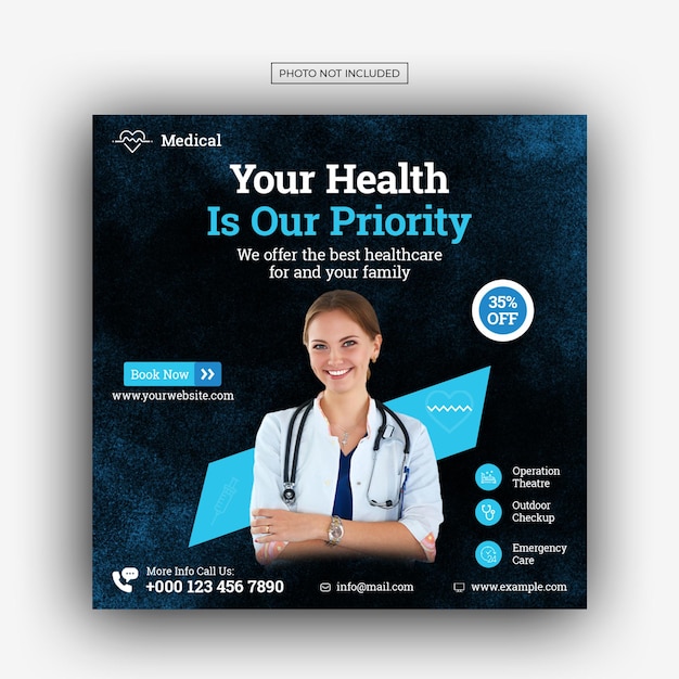 Modello di banner di promozione web post social media volantino sanitario medico