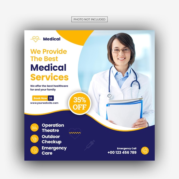 Modello di banner di promozione web post sui social media per volantini sanitari medici