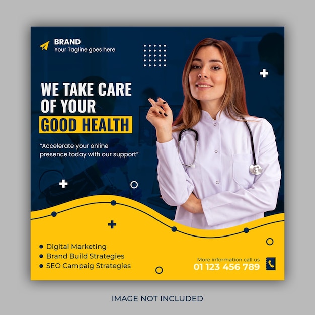 Medical healthcare leaflet flyer or social media post premium psd template