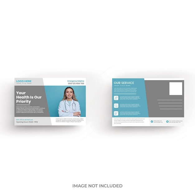 PSD modello di progettazione di cartolina di assistenza sanitaria medica