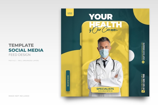 PSD medical healthcare prevention banner or square flyer for an instagram social media post template