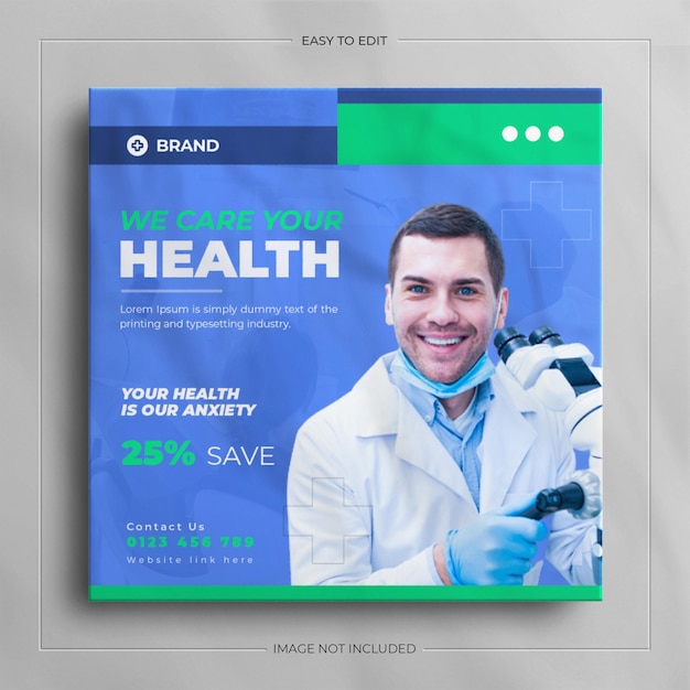 Medical healthcare social media banner design and  instagram post  template