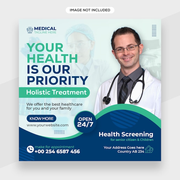 Medical healthcare social media banner and web banner or social media post template