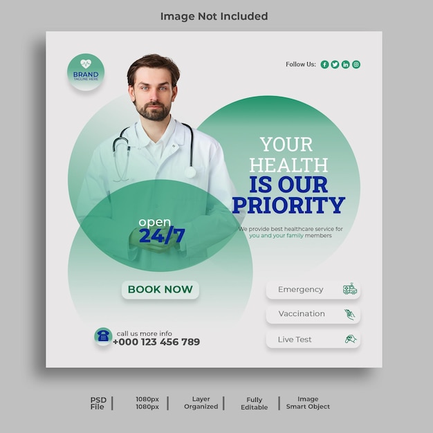 Medical healthcare social media and instagram post template