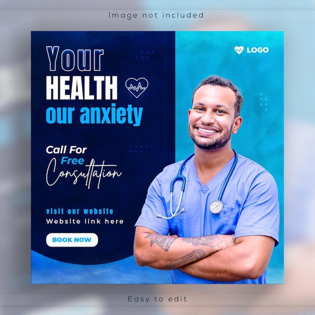 의료 의료 소셜 미디어 게시물 광장 전단지 또는 웹 배너 및 Instagram 템플릿 디자인