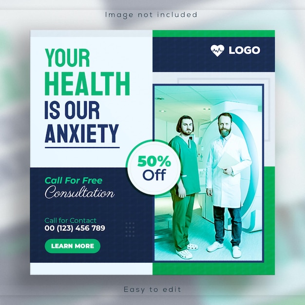 Medical healthcare social media post square flyers or web banners and instagram template design