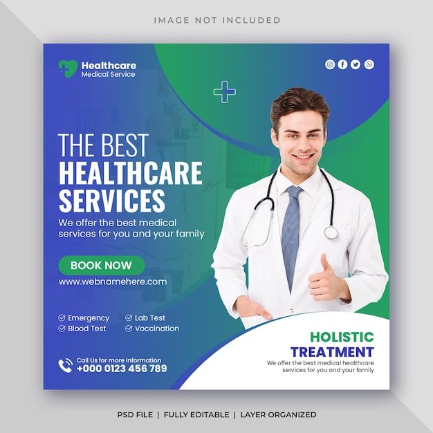 Medical healthcare social media post and square web banner template