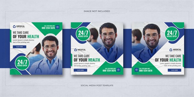 PSD medical healthcare social media post and web banner design template