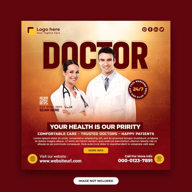 PSD modello di progettazione di post sui social media per l'assistenza sanitaria medica e banner web