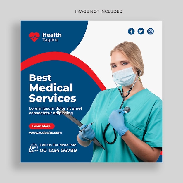 Medical healthcare social media post and web banner design template