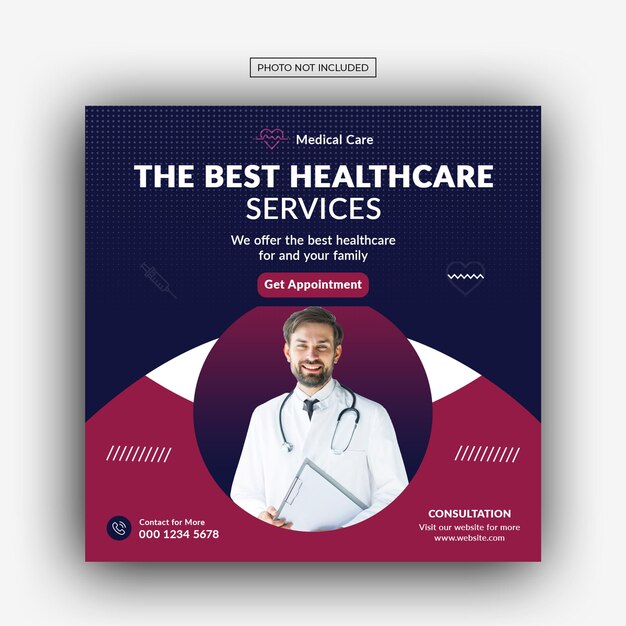 Modello di banner di promozione web post sui social media per l'assistenza sanitaria medica