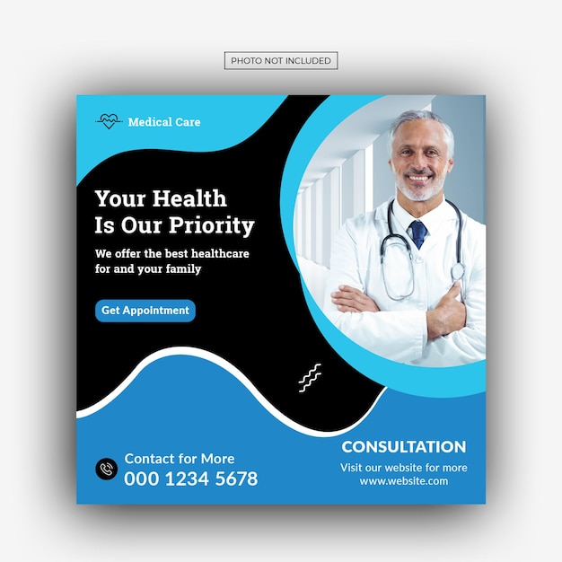 Medical healthcare social media post web promotion banner template