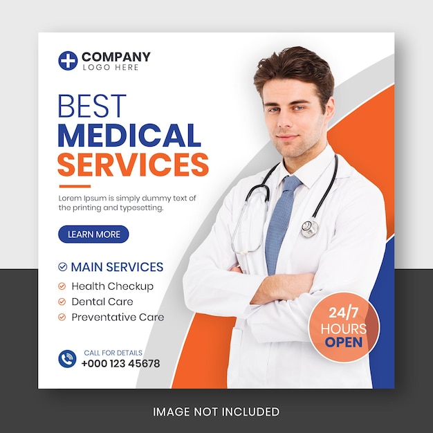Medical healthcare square flyer instagram post or social media post web promotion banner template