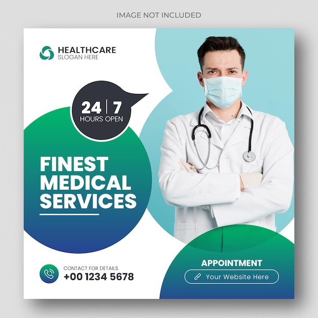 Medical healthcare square flyer social media post web promotion banner template