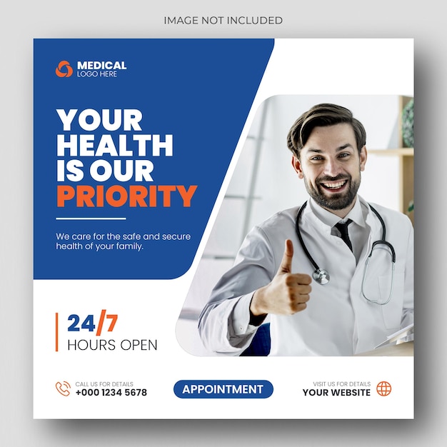 Modello di banner di promozione web post social media volantino quadrato sanitario medico