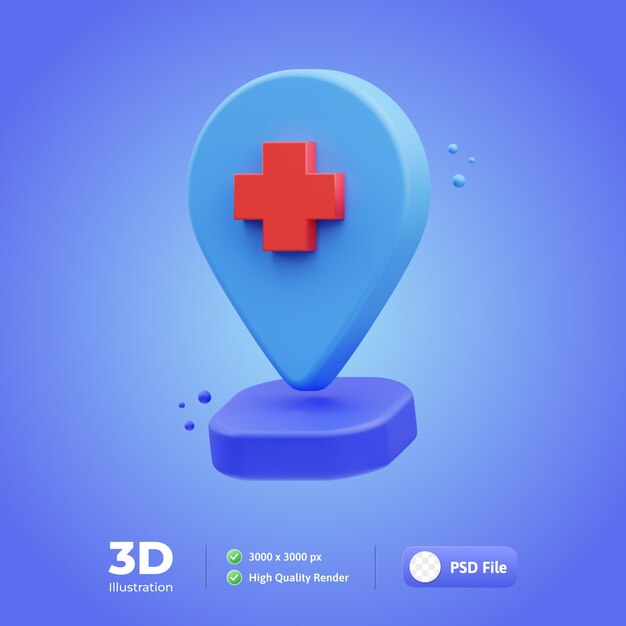 PSD medical icon pin location 3d illustration