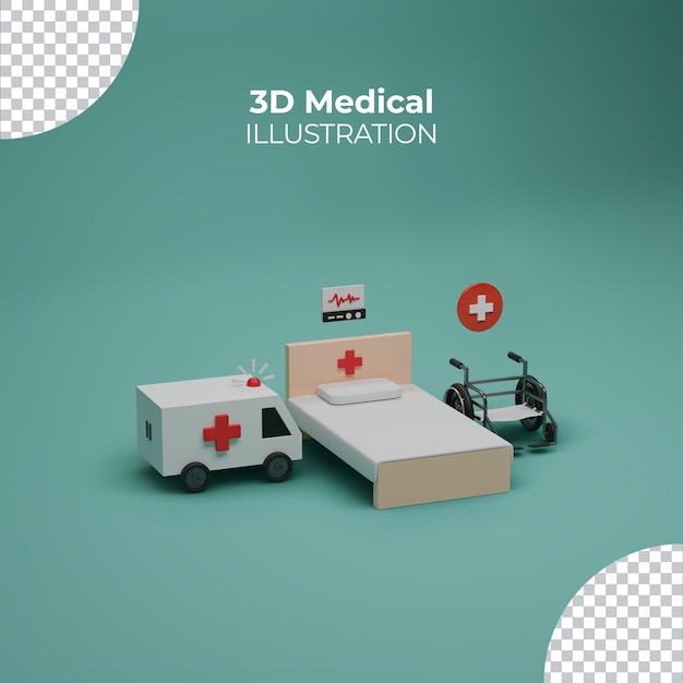 PSD medical illustration with 3d medical equipment