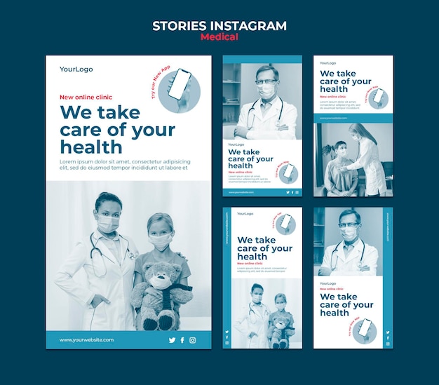 Modello di storie di instagram medico