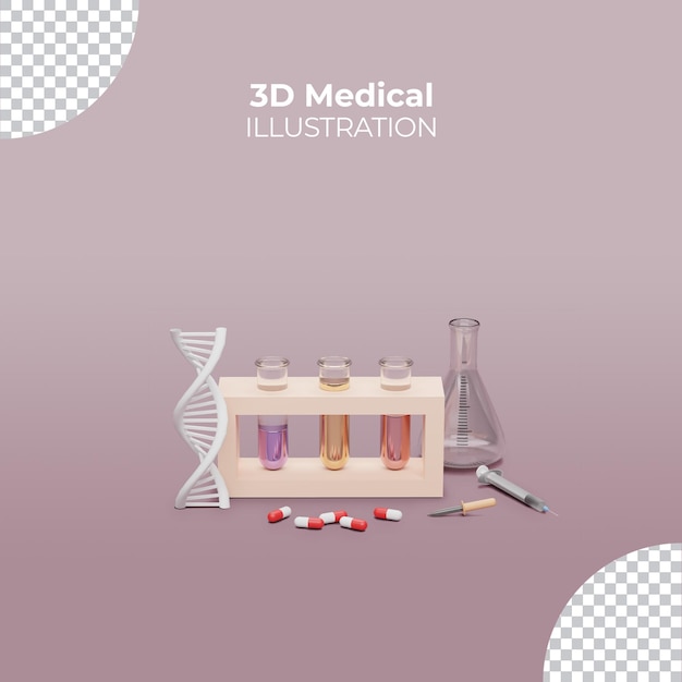 Medical laboratory set with beakers and Pills