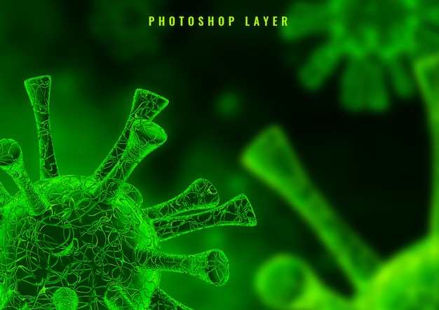 PSD medical microscopic corona virus cells close up 3d rendering