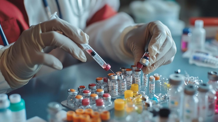 PSD medical professional preparing vaccines in a laboratory setting