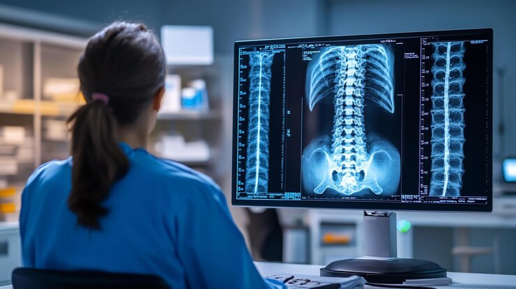 PSD medical professional reviewing spine xray