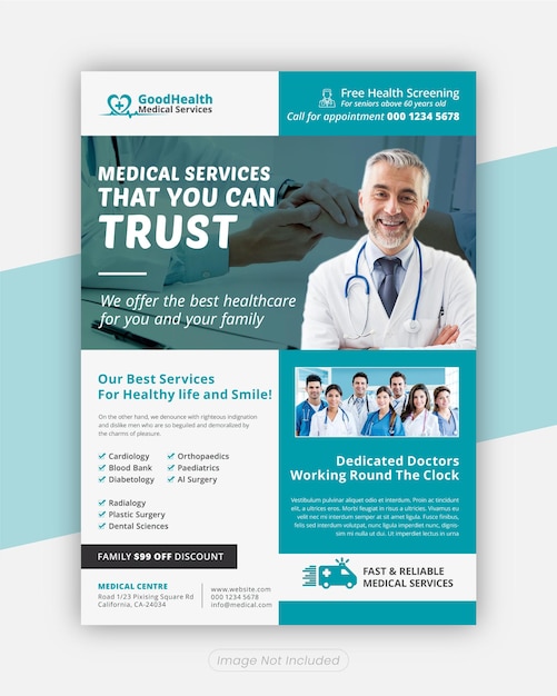 PSD medical service flyer template design