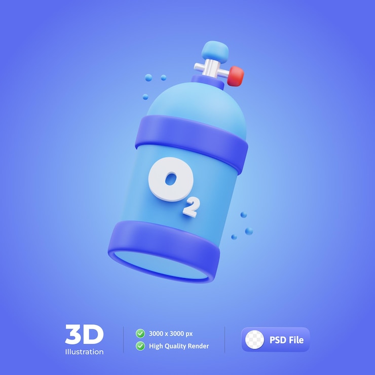 PSD 의료 세트 산소 실린더 아이콘 3d 그림