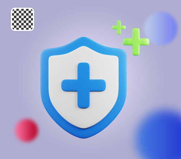 Medical Shield 3D Icon Simple 3d render illustration on vibrant background