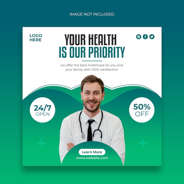 Medical social media post banner or square flyer template