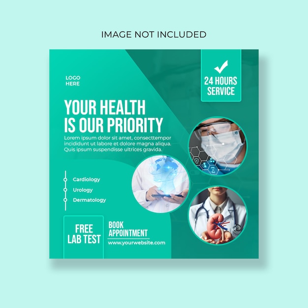 PSD medical social media post design or hospital promotion banner or squaremedical flyer